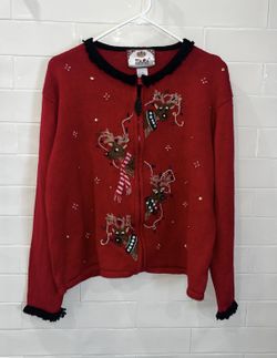Vintage Tiara Kitschy Christmas Sweater Reindeers Embellished
