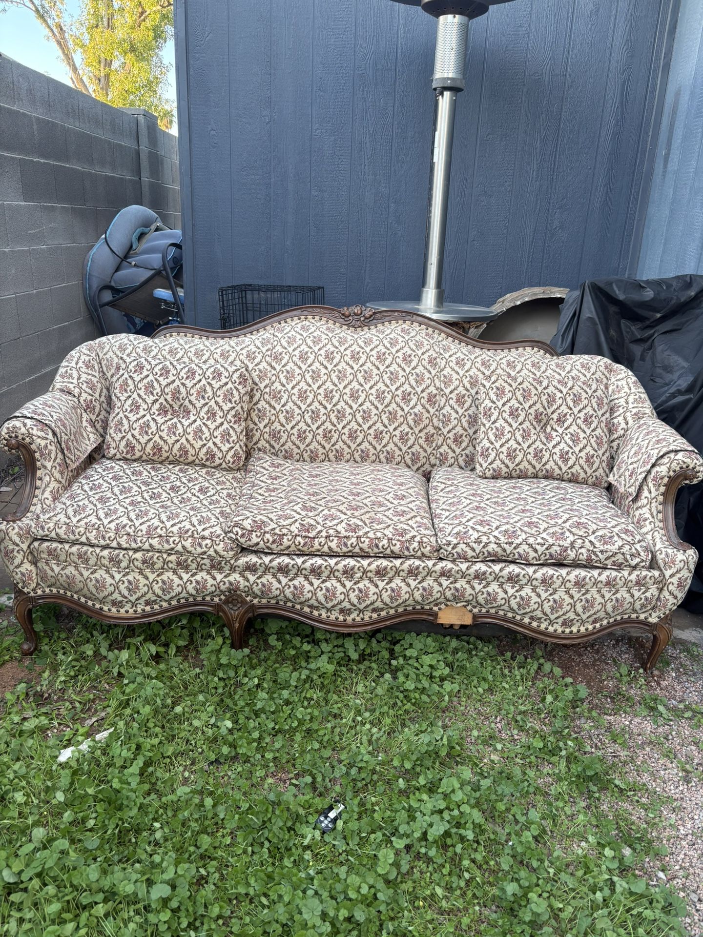 Vintage Couch With Carved Wood Trim