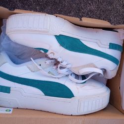 PUMA WOMEN'S CALI  HERITAGE WHITE- TEAL GREEN SNEAKERS
