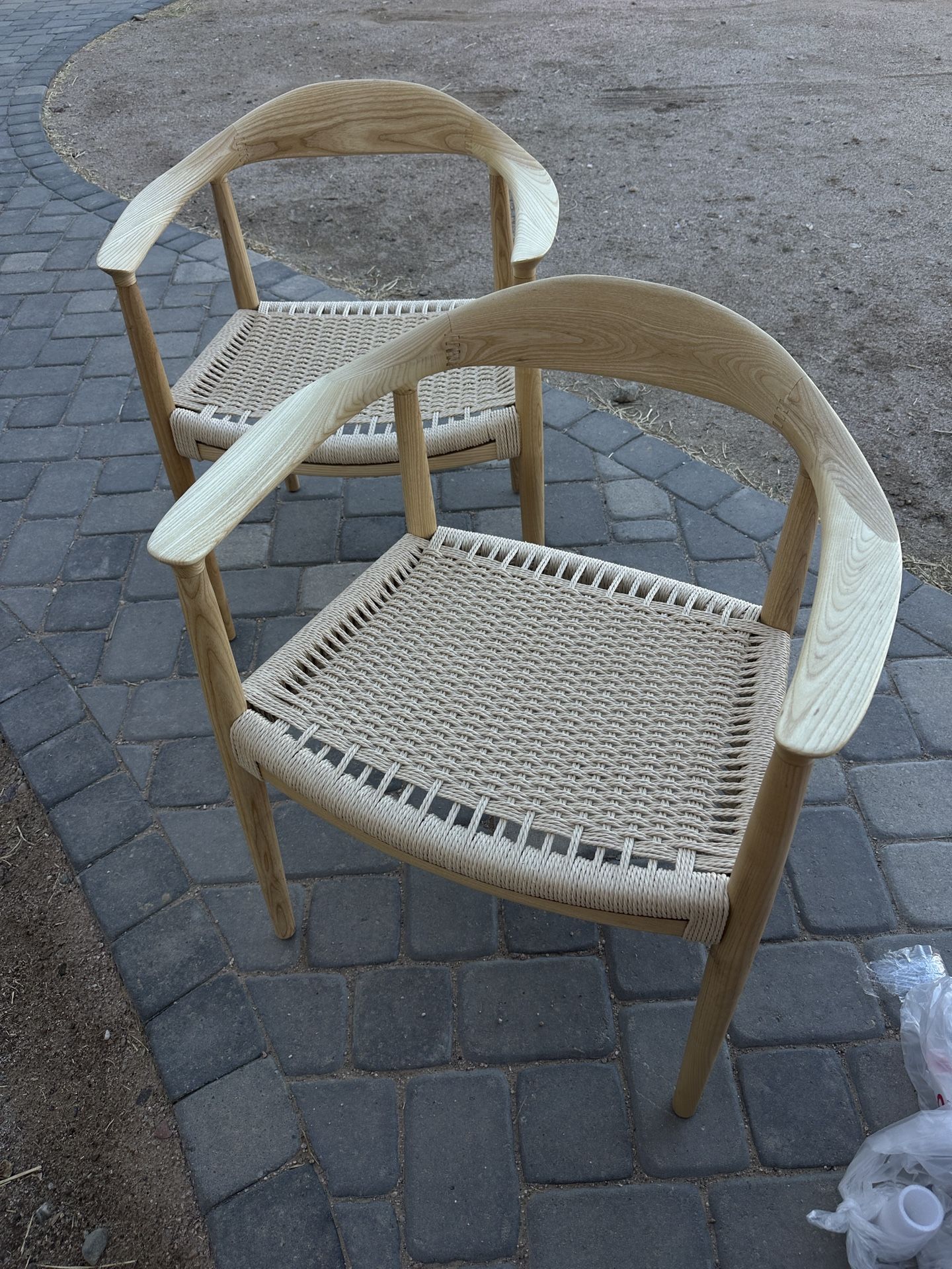 Pair of Rove Concepts Round Woven Seat Chairs β Natural Color β Brand New in Box!