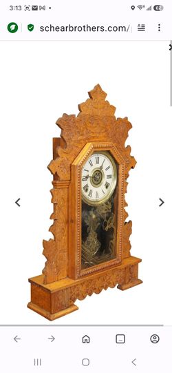 Antique Victorian William Gilbert Oak Gingerbread Uranium Parlor Mantel Clock 24"