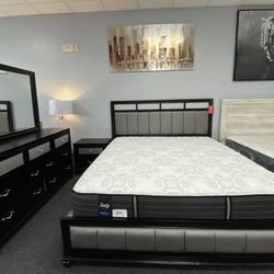 SOLID WOOD bed - BLACK & GREY