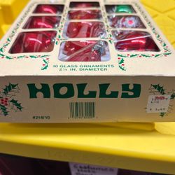 Holly Glass Ornaments 