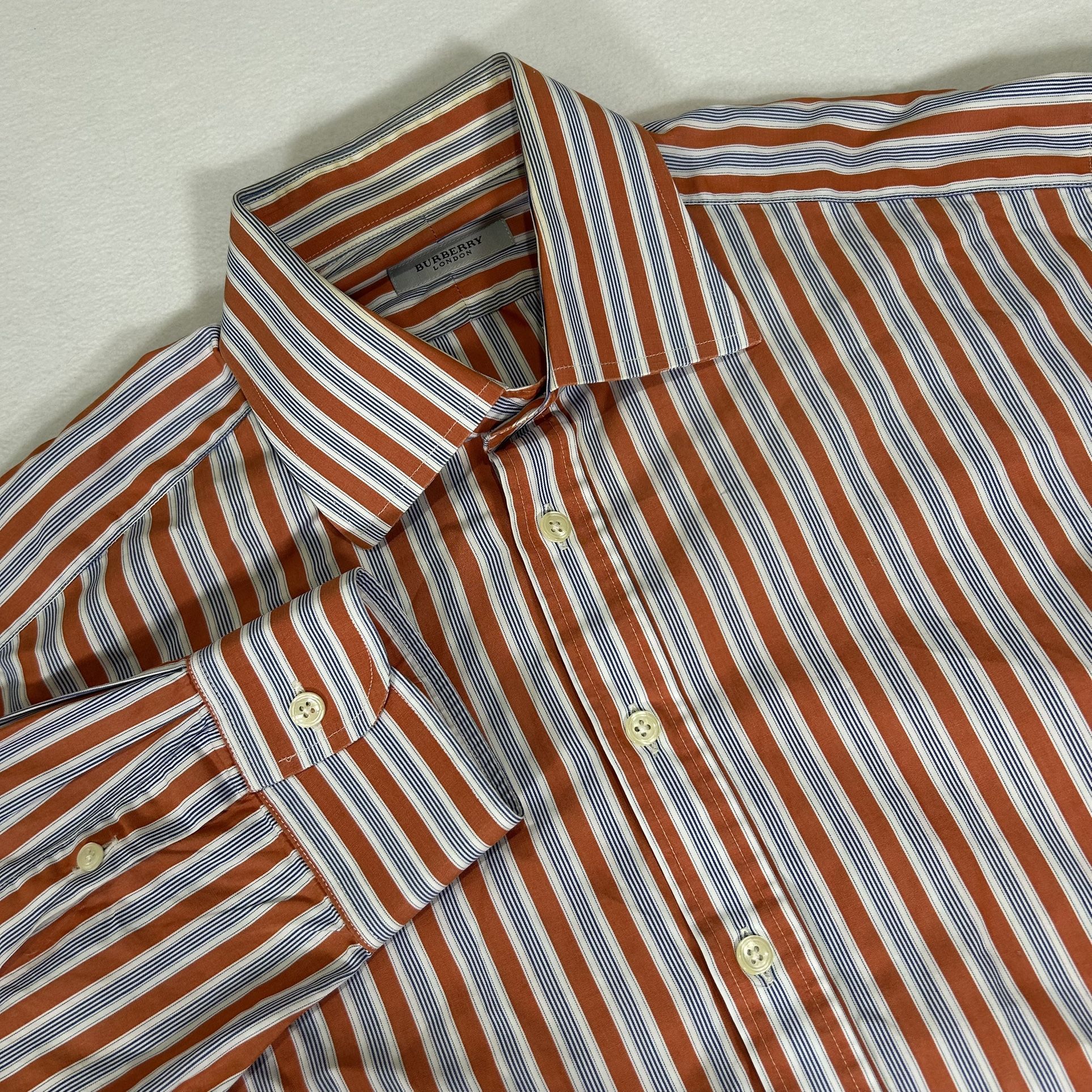 Burberry London Men’s 16.5/42 Orange Blue Striped Button Up Long Sleeve Shirt