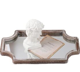 20" Octagonal Beaded Wooden Decorative Tray with Scalloped Corners and Mirrored Bottom for Coffee Table, Rustic Wooden Trays for Kitchen Counter, Vani