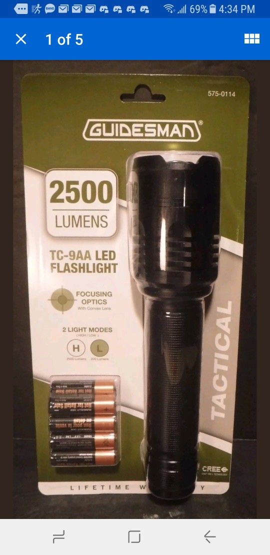 BRAND NEW GUIDESMAN 2500 LUMENS CREE LED TACTICAL FLASHLIGHT