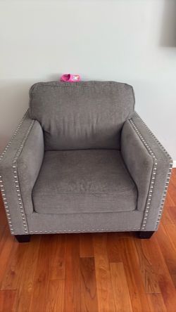 Gray Fabric Accent Chair with Nailhead Trim