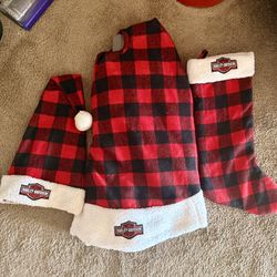 Christmas Harley Davidson Tree Skirt/Stocking/Santa Hat Set