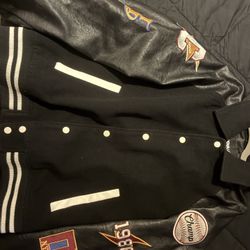 Nova Black Leather varsity Jacket 