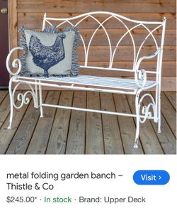 White Metal Folding Garden Bench