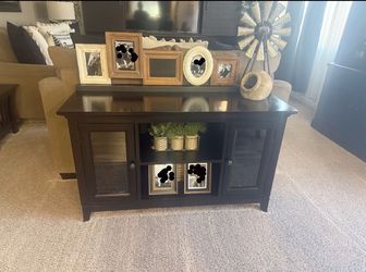 Dark Wood TV Stand with Glass Doors