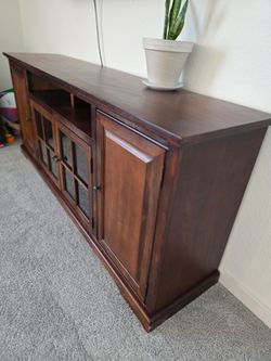 Brentwood 78" Traditional TV Stand for TVs up to 85", Cherry Wood Entertainment Center Console with Storage Cabinets,