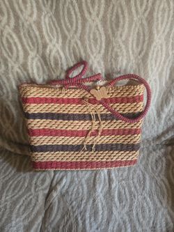 Vintage Woven XOXO  Straw and Rafia Tote Bag