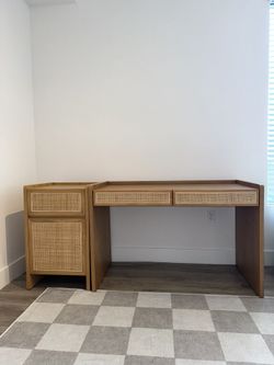 Oak Desk and Cabinet By Article (Lenia)