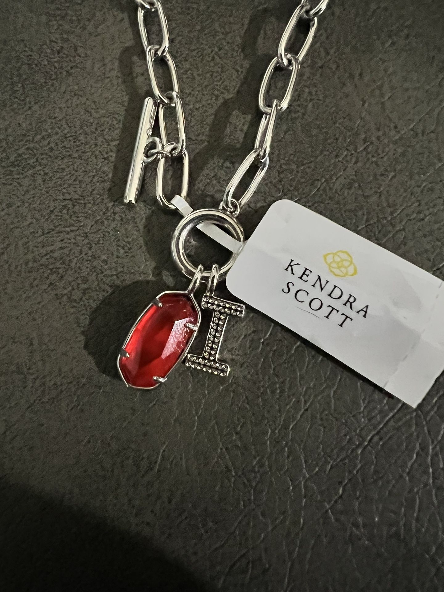 NEW Kendra Scott Necklace initial “I” with Red Stone