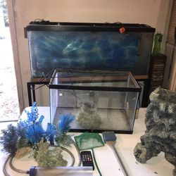 2 Fish Aquariums 55 Gallon Tank With Metal Stand & 10 Gallon Tank Everything Included In Pictures 