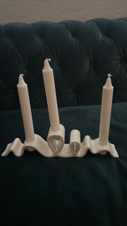 Kate Spade New York taper candelabra white ceramic ribbon shaped candle holder