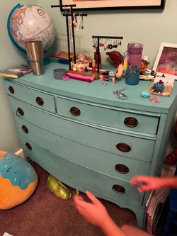Vintage wood dresser - teal