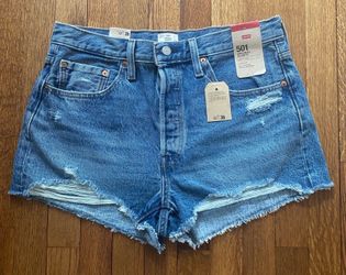 Levi's 501 Original Blue Distressed Jean Shorts