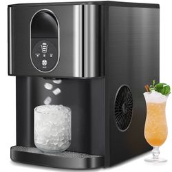 Nugget Ice Maker,Countertop Ice Maker with Soft Chewable Ice,44 Lbs/24H,Self-Cleaning,One-Click Operation,for Home/Kitchen/Office/Party,Black