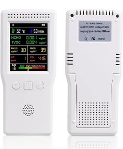 9-in-1 Air Quality Monitor Indoor,Portable PM2.5,PM10,AQI,CO2,CO,TVOC,HCHO,Humidity & Temperature Detector,Real Time Monitoring,Large Display with Voi