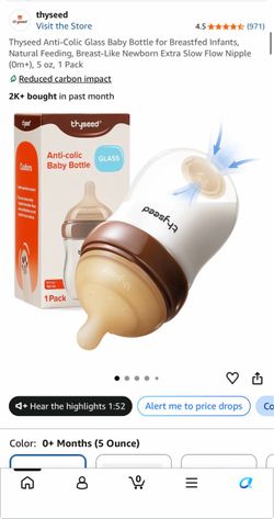 Thyseed Glass Natural Feeding Anti-Colic Baby Bottle 0-1 Month - NEW