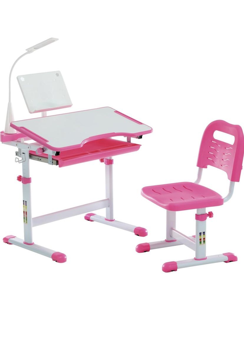 New! Kid Study Desk And Chair With LED Lamp