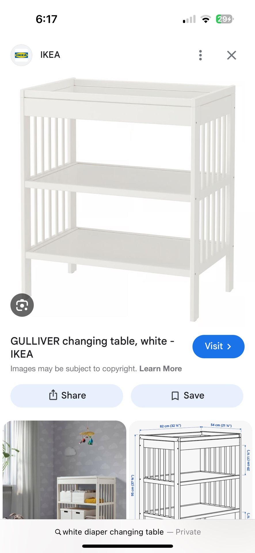 Diaper changing table