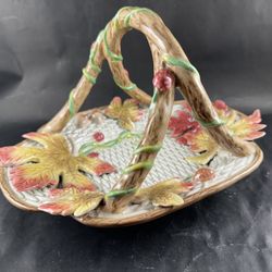 Vintage Fitz & Floyd Autumn Fields Collection Ceramic Basky With Applied Fall Leaves