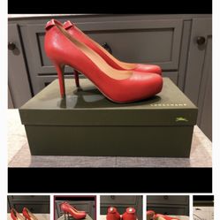 Long Champ Red Leather Pumps  👠 Size 8.5-9