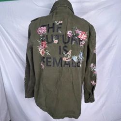 Green Utility Military “Future Is Female” Jacket Size M