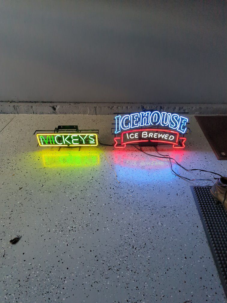 Two Vintage Neon Beer Signs  Icehouse / Mickeys