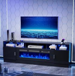 Black TV Stand with Electric Fireplace