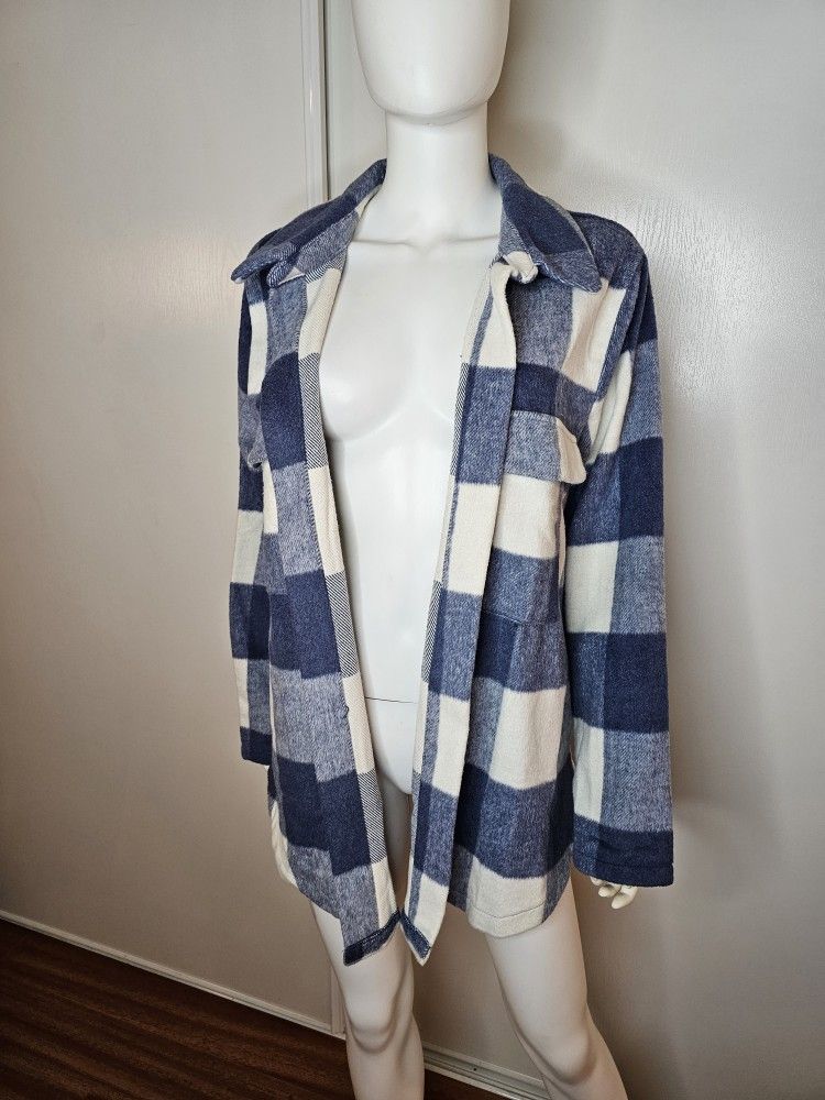 Mellōday Blue and White Plaid Jacket w/ Pockets Size XL Long Sleeve