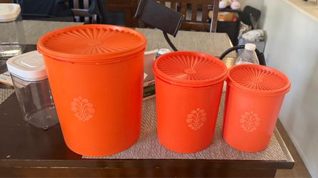 Vintage orange set of three Tupperware containers