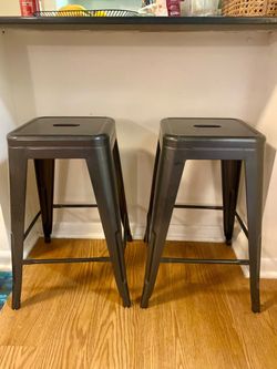 2 x metal bar stools (gun metal color, 24 inches H)