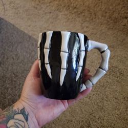 Spooky Hollow Black + White Skeleton Hand Mug