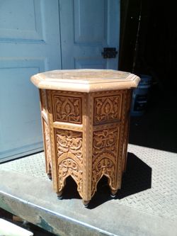 Hand-Carved Moroccan Octagonal Side Table