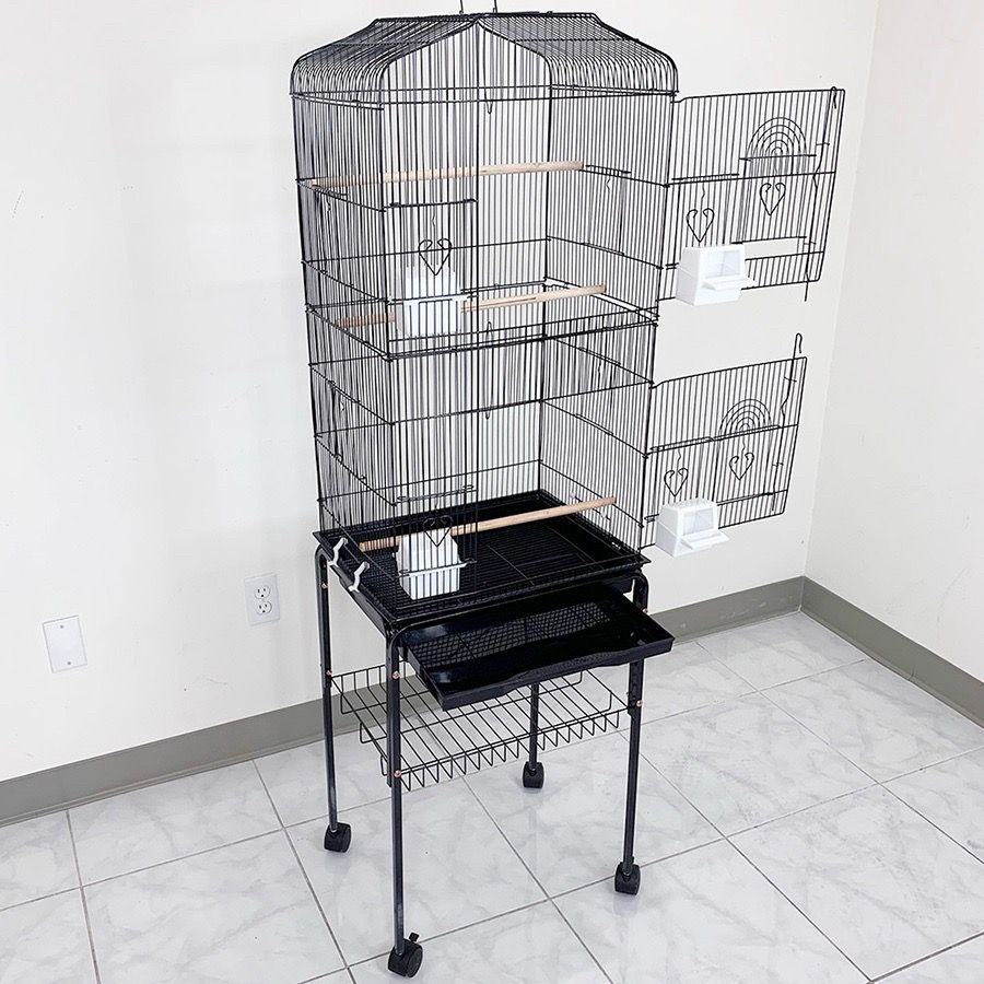 (NEW) $60 Small to Medium Bird Cage 60” Tall Parrot Parakeet Cockatiel Bird Cage 18x14x60” Rolling Stand