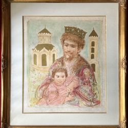 Edna Hibel Signed & Numbered Lithograph Beautifully Framed Father Daughter King