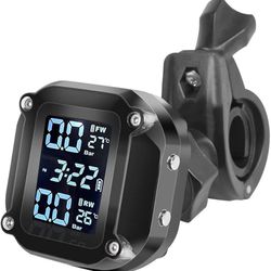 Tire Pressure Monitoring System, Real-time Monitoring Tires Pressure Temperature for Motorcycle, Motor Tyre Temperature Alarm with 2 Extern