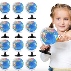 Henoyso 12 Pcs World Globe for Kids Learning 3.4 Inches Mini Rotating World Map