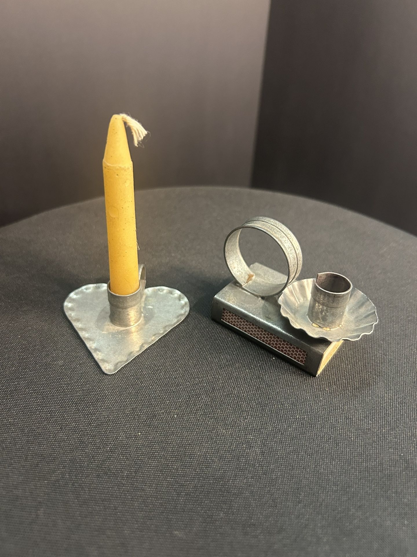 Vintage Tin Heart And Matchbox Candle Holders (2)