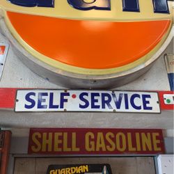 Original Porcelain Rare Self Service Gas Station Sign