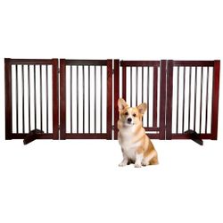 Endark Sturdy 30" Tall 4 Panel Freestanding Pet Gate With Door  Expresso Brown