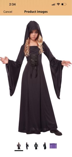 Girls Black Hooded Robe Halloween Costume