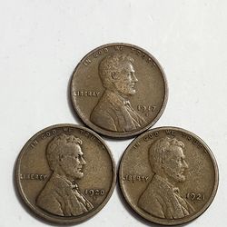 1917-S , 1920-S , 1921-S Old Wheat Cent Pennies - Antique U.S Coins