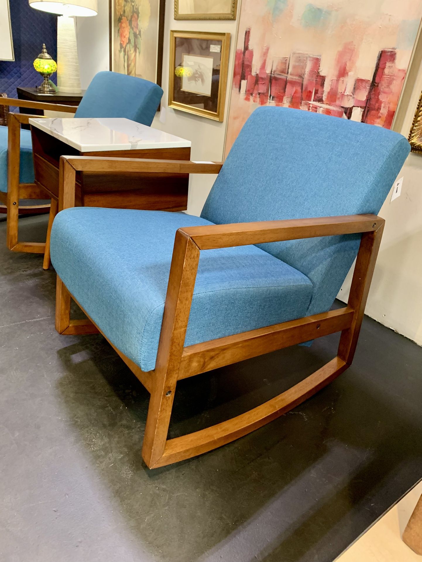 New, Blue Rocking Chairs, $245 Each