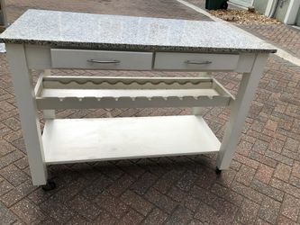 Wood Kitchen Island On Wheels With Quartz Top 2 Drawers Wine Storage And More