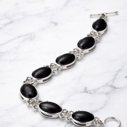 Sterling Silver Black Stones Bracelet And Ring
